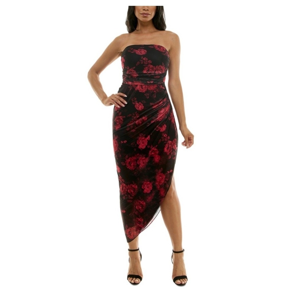 Emerald Sundae Floral Mesh Strapless Asymmetric Dress Size M‎ Black Whimsigoth